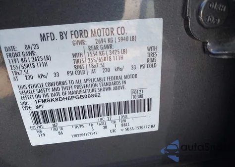 2023 Ford Explorer Xlt z USA, uszkodzony, nr VIN 1FMSK8DH6PGB00862